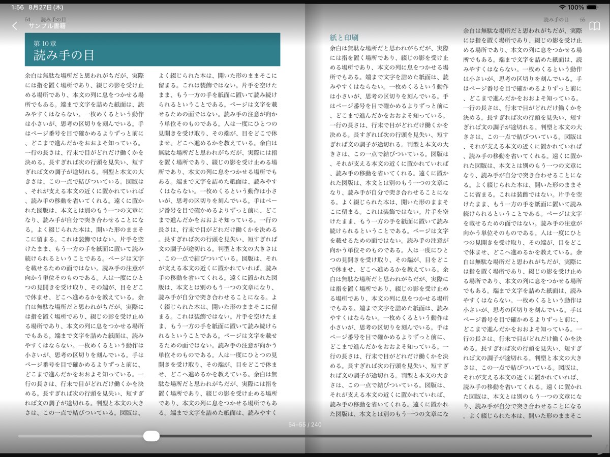 iPadを横向きにしてPDFを見開き表示した画面