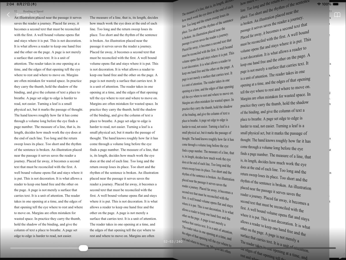 A page turning over the spine in LeafThru